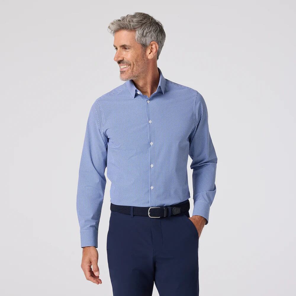 Leeward Long Sleeve Dress Shirt Trim Fit - Cobalt Ian Gingham
